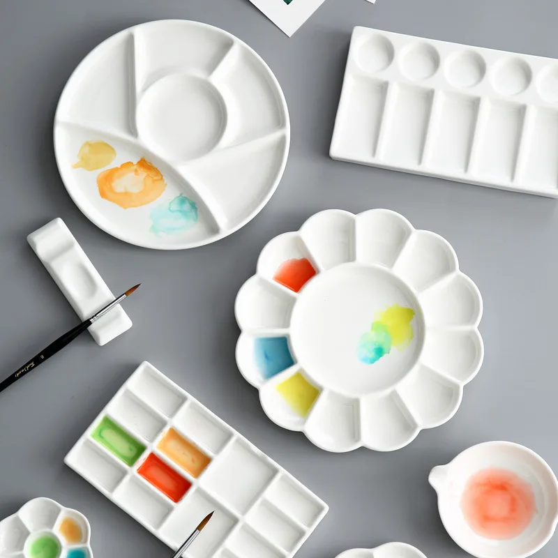 Kvetinová obdĺžnik keramická paleta Farba miešania paleta paleta pre akvarelu Gouache akrylové maľovacie umenie Supplies
