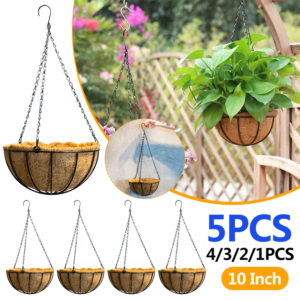 Kvetinové košík Rattan Plantter Iron Coconut Fiber Háčiky s hrdzavými bundami