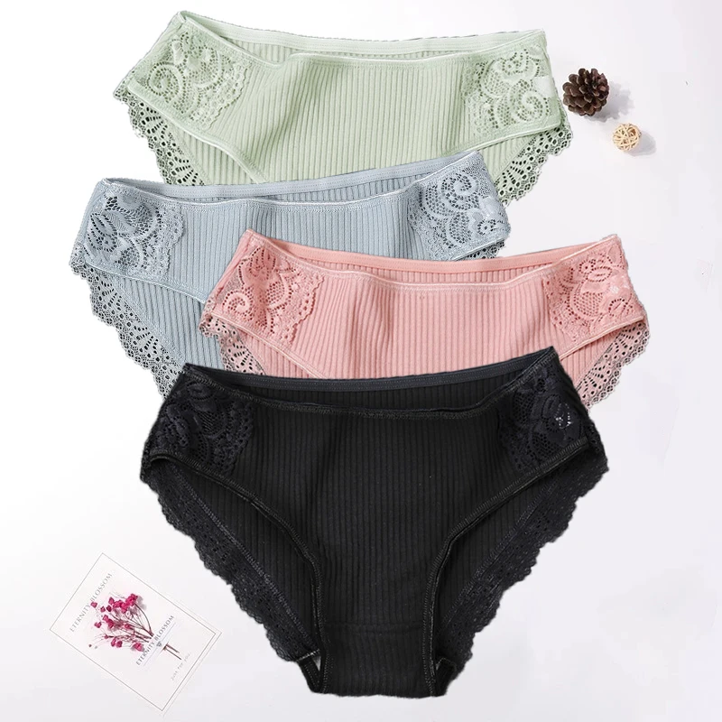 Kvetinové čipky bavlnené dámske nohavičky Underwear Dámske nohavičky Pohodlné ženské spodné nohavičky Mastáľová spodná bielizeň m-xxl 3ks/set