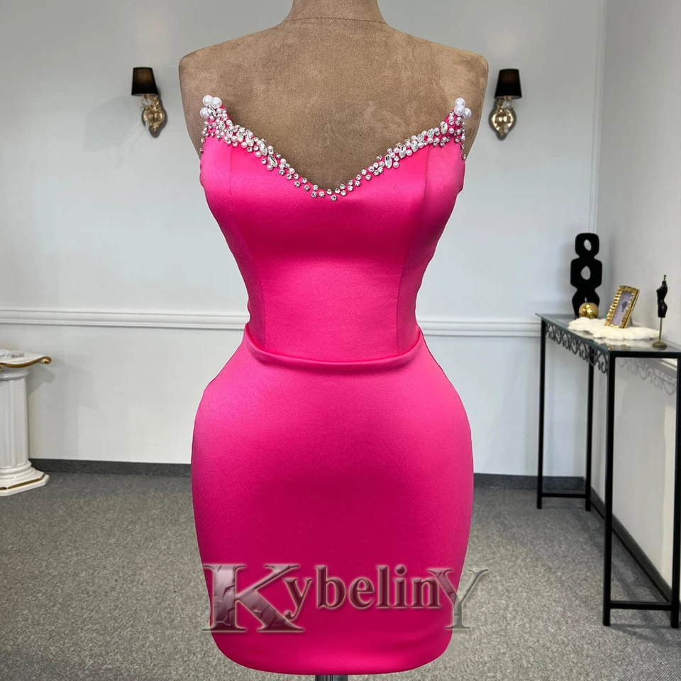 Kybeliny Sexy V Homecoming šaty pre ženy Rovné perly kamienky Satin Lave Up Vestidos Robes de Soiree Prispôsobené