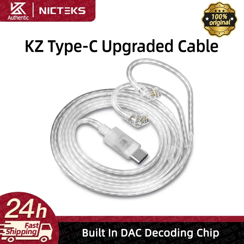 KZ slúchadlá typu C 2pin kábel strieborný kolíkový kábel slúchadla kábla 0,75 mm pre KZ ZSN EDX PRO Castor AS16 ZS10 PRO X