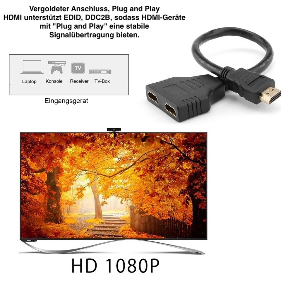 Kábel Adaptér kompatibilného adaptéra HDMI 1080p 3D Y Splitter Cable 1 V 2 out Splitter kábel Adaptér pre konvertor PC TV Xbox
