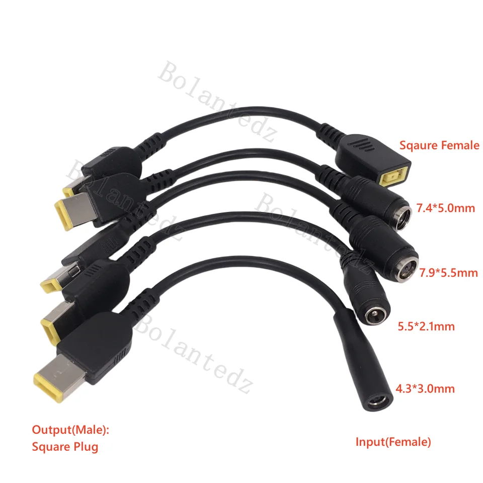 Kábel adaptéra laptopu štvorcový muž do 4,5*3,0 mm 5,5*2,1 mm 7,4*5,0 7,9*5,5 mm ženská jednosmerná nabíjačka prevodníka pre Lenovo HP