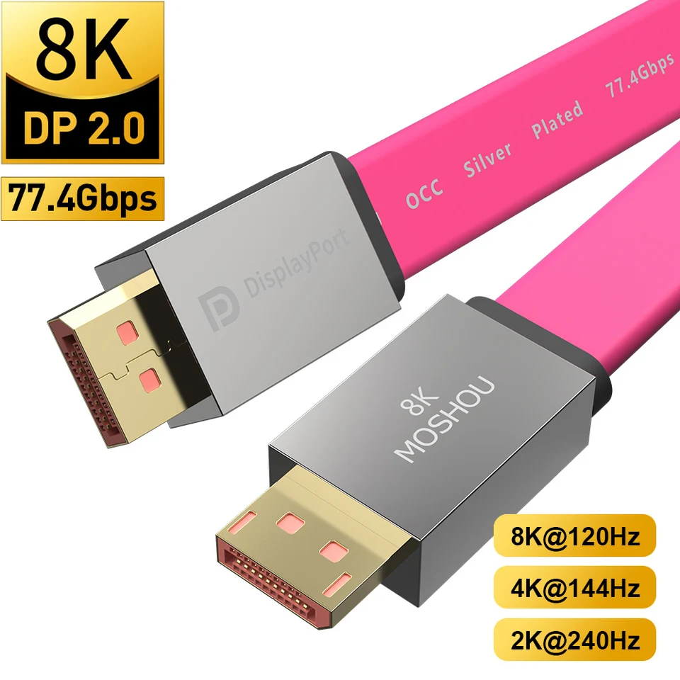 Kábel DisplayPort 2,0 OCC 8K@60Hz 120Hz 4K@144Hz 165Hz 2K@240Hz Display Port Adapter pre video PC prenosný počítač TV DP 2.0 až DP