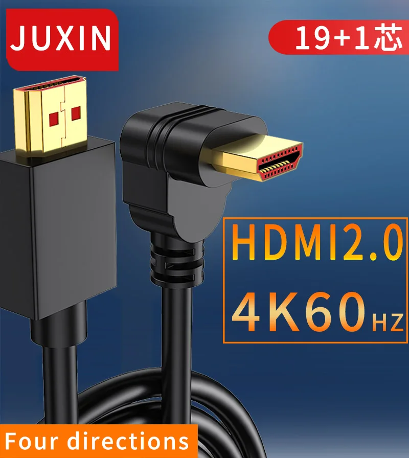 Kábel kompatibilný s kompatibilnými s HDMI 90 stupňov nahor/nadol adaptér pre Apple TV PS4 Video Audio HDMI2.0 kábel