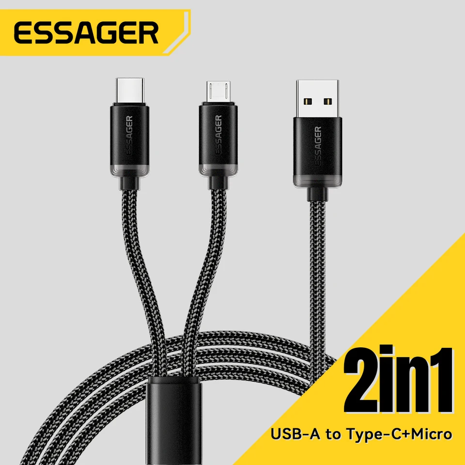 Kábel kábla Micro USB Typ C. 2.4A Dáta rýchleho nabíjačky 2 v 1 rýchleho nabíjacieho kábla pre Realme Oppo Vivo Samsung Xiaomi Poco