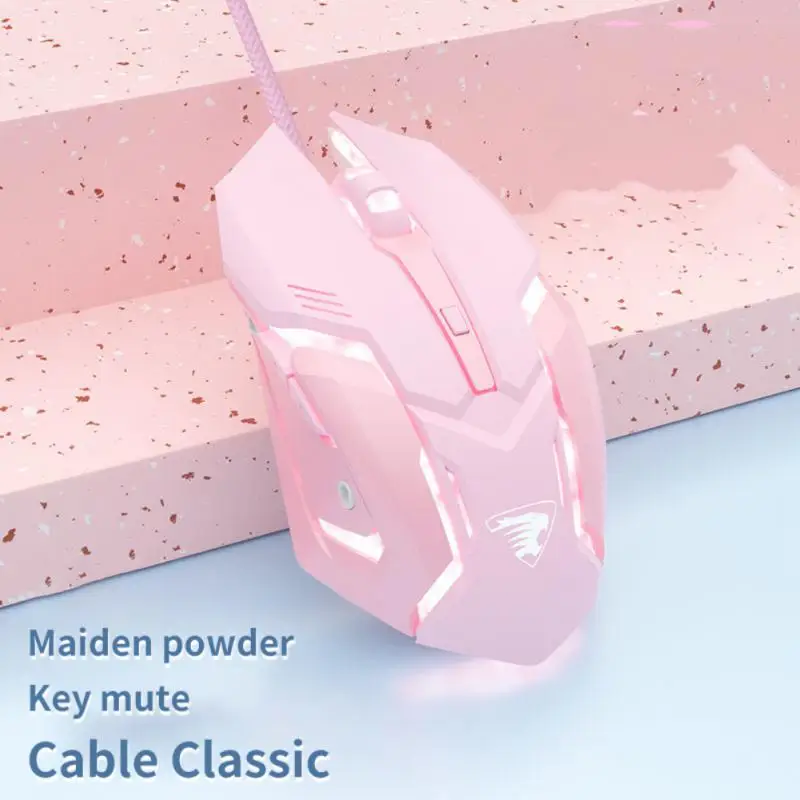 Káblová hra Mouse Mute Pink Mechanical E-Sports Girl Lovely Art prenosná kancelária domácnosť pre MacBook LoPtop PC Gamer