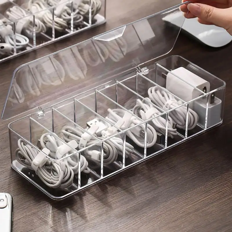 Káblové úložné skrinky Transparentné plastové dátové riadky skladovacia kontajner stôl make -up organizátor Key šperky držiak v pokladni