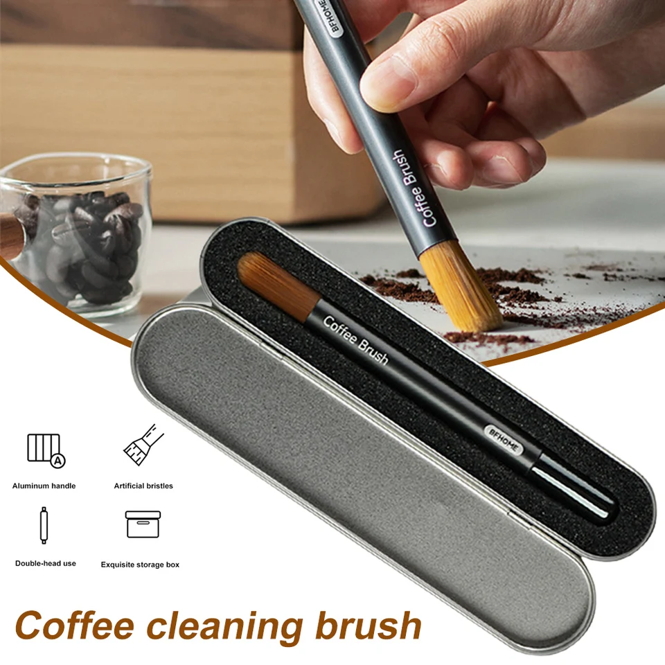 Kávová čistiaca kefa na hliníkovú rukoväť s dvojitou hlavou Espresso Coffee Stroj na čistenie Nástroj pre barista domácu kuchyňu