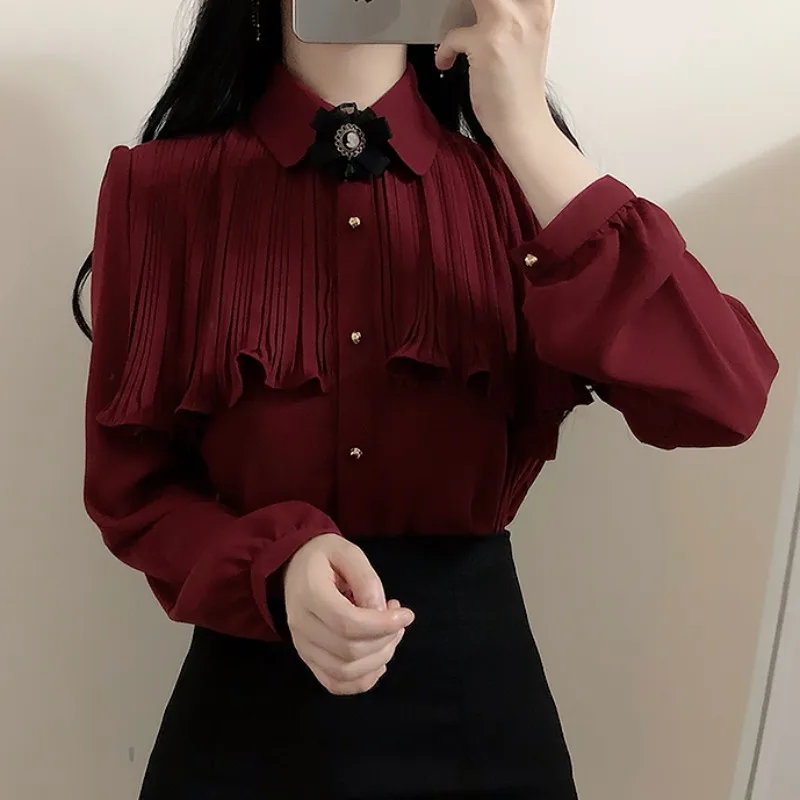 Kórea elegantné vrcholy Blusas japonský štýl elegantné horúce roztomilé prepravné dievčatá práca Biele košele retro flHjlwoc módne ženy blúzky