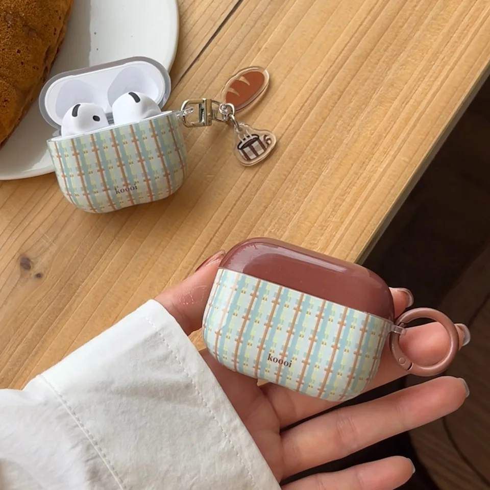 Kórea Kávové kockované tričko Silikónový slúchadlá pre slúchadlá pre Apple AirPods 4 3 2 1 Pro 2 Pro 2 bezdrôtové nabíjacie skrinky Bluetooth