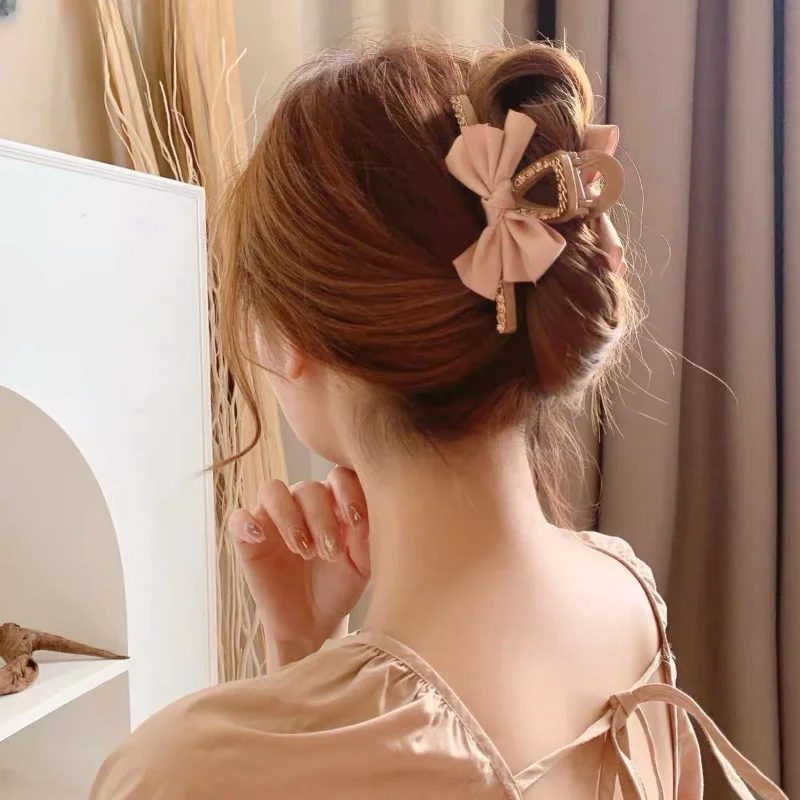 Kórea Nový luk reťazec Smienok Grab Clip Dievčatá Elegantné krabové cop craid veľké vlasy klip pazúry ženské šperky na vlasy