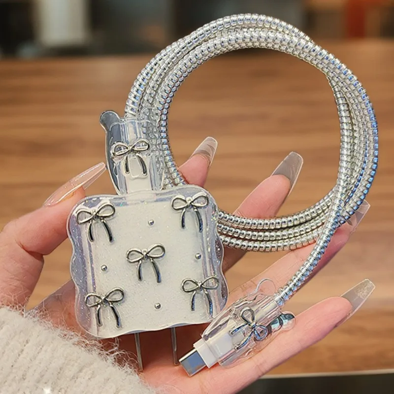 Kórea Soft TPU Transparent Bowknot nabíjačku chránič pre Apple 18/20W rýchle nabíjanie ochranné protikrytské nabíjačku