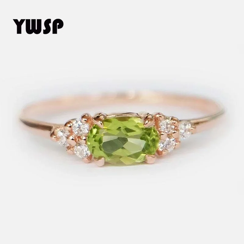 Kórea vynikajúca vykladaná zirkón zelený peridot prsteň 925 Sterling Silver 14K Zlatý prsteň pre ženy