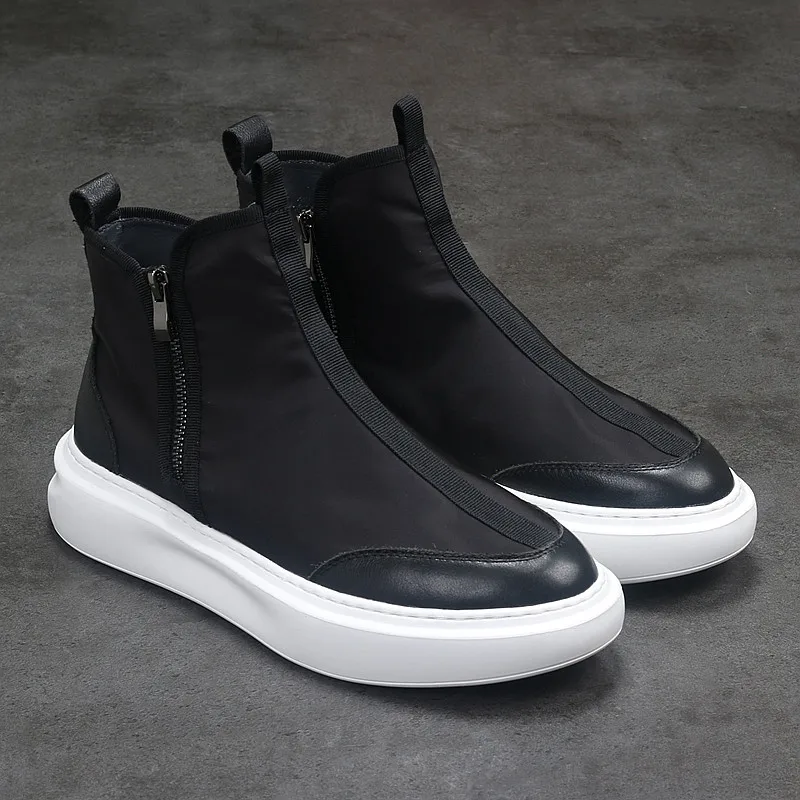Kórejská verzia jar a jeseň novú pánske topánky móda Všetky pohodlné plátno Trend Trend High Top Black Simple Simple Last Shoes