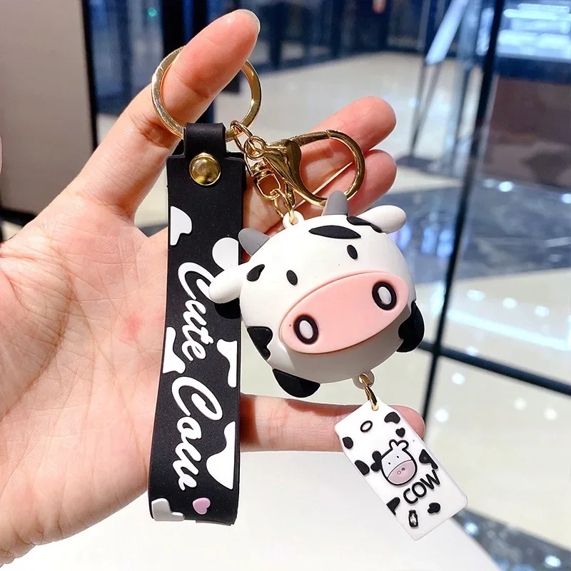 Kórejská verzia kreatívna karikatúra Silikone Cow Keychain pre pár módnej osobnosti hiphop punk doplnky Trendy Anime šperky