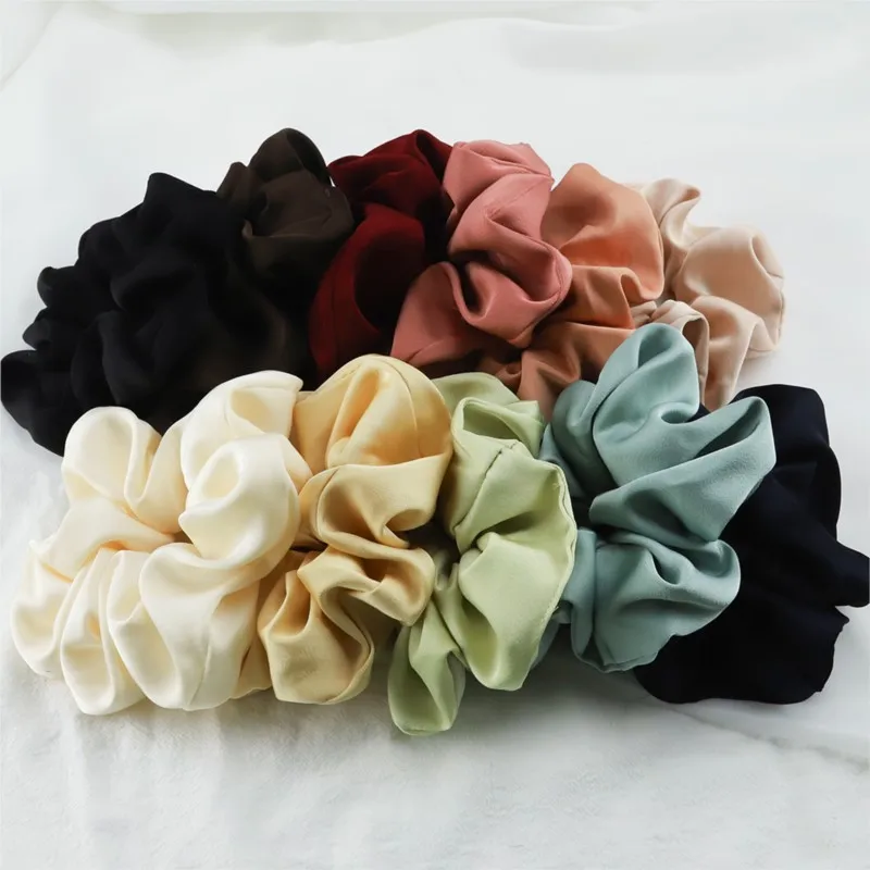 Kórejská žena Veľká elegantná hodvábna elastická vlasová kapela dievčatá Dievčatá masívne farebné scrunchies vlasové kravaty Dámy