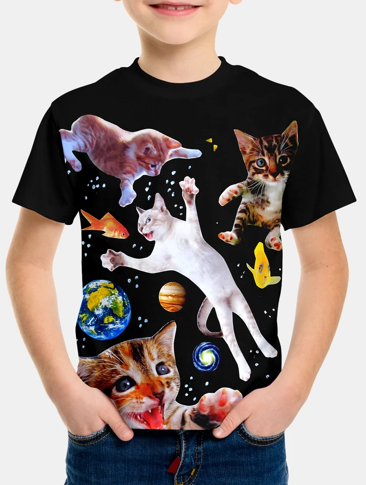 Kórejské detské oblečenie Cool priestor Cat Cat 3D tlač 2024