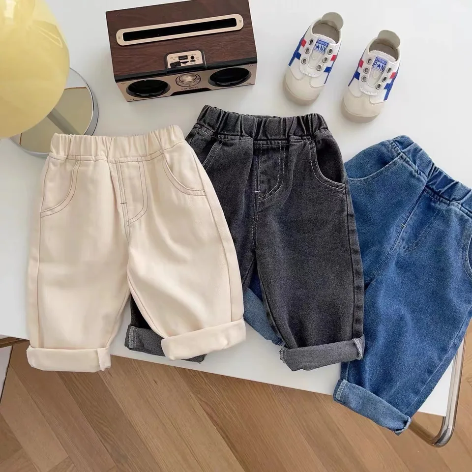 Kórejské džínsy pre chlapcov a dievčatá na jar a jeseň štýlové a príležitostné všestranné pre deti Babby Pocket Pants