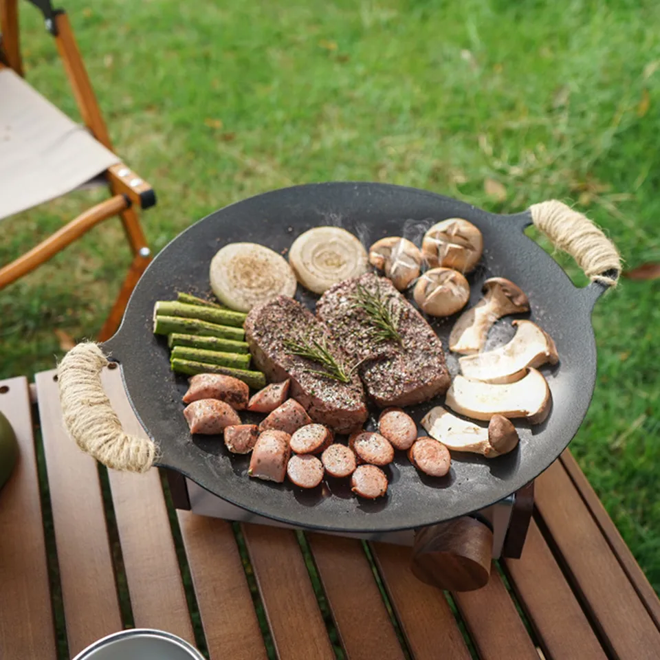 Kórejské jedlo BBQ Plate Nepreckost s okrúhlym mriežkom Grill Panva vonkajšie kempingové kempingy na grile potiahnutia okrúhleho mriežky bezdymové BBQ