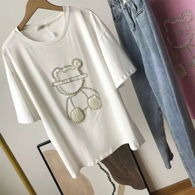 Kórejské módy Ženy pre tričká Letné tričko s krátkym rukávom Bear Flitre Designer oblečenie Ženy luxusné y2k top dámske oblečenie