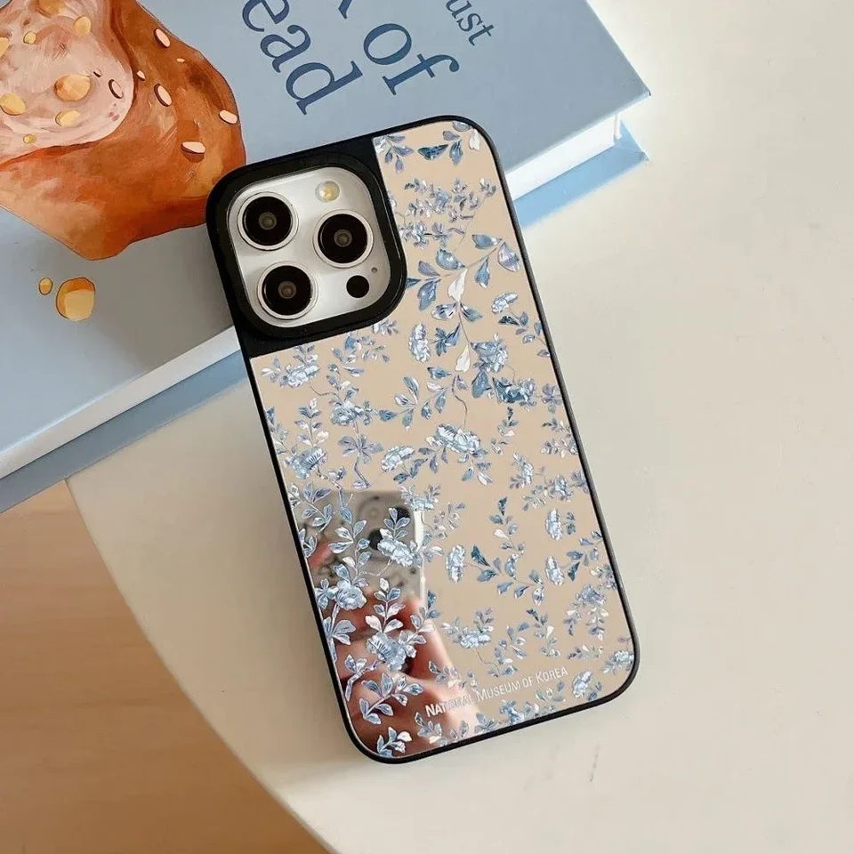 Kórejské múzeum kvetinové zrkadlo kryt telefónu pre iPhone 11 12 13 14 15 16 pro maximálne puzdro pre iPhone 16 Pro Max