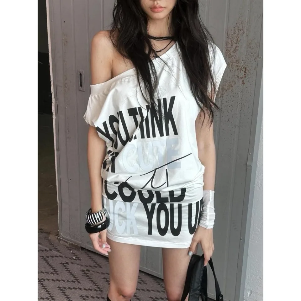 Kórejské streetwear skreslené šaty golierov harajuku liste tlač y2k estetické sexy šaty Ženy Plechované štíhly pás Vestido de Mujer