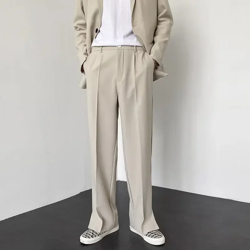 Kórejskí muži Príležitostné nohavice Nové módne nohavice Slim Suik Panty Osobnosť štrbiny široké sako nohavice Mužské ulice khaki modrá čierna šedá