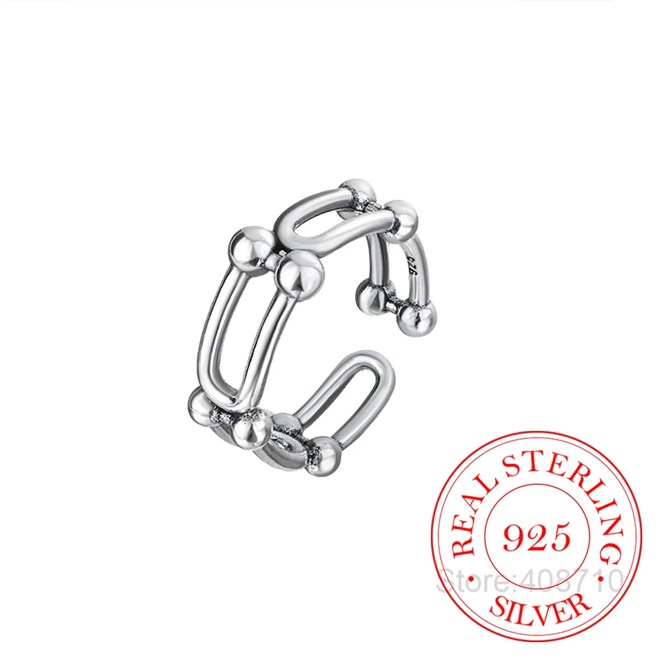 Kórejský 925 Sterling Silver Vintage U v tvare podkovy nastaviteľný prsteň prstov pre ženy peniaze 925