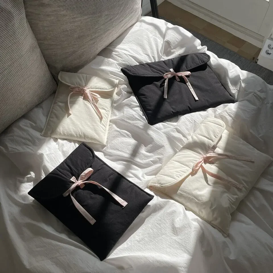 Kórejský baletný baletný štýl Ribbon bow tablet prenosný počítač s taškou Príležitostné roztomilé dievča Soft Nylon Cotton Bag pre iPad Pro MacBook