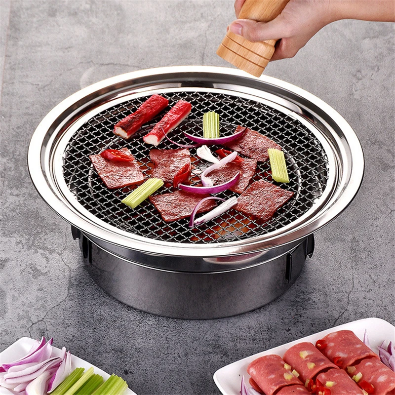 Kórejský grilový uhlie grilu s pevnými z nehrdzavejúcej ocele NEPREKÁLNE PREPRAVNÉ KABOL SAVE S TRAY pre vonkajšie kempingové grilovanie