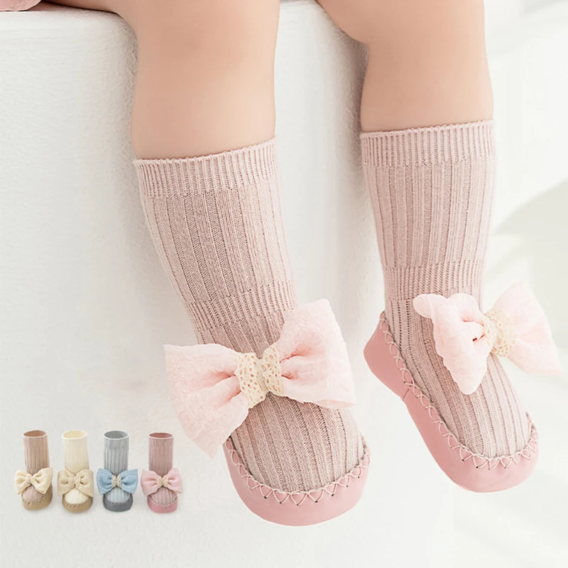 Kórejský luk detské ponožky pre novorodencov jarné jesenné dievča dievča Cotton First Walkers ponožky Soft