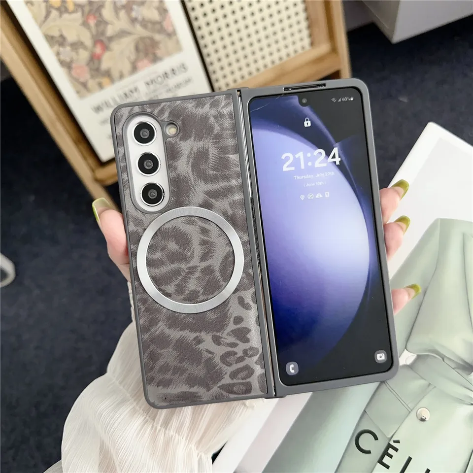 Kórejský luxusný leopard tlačí magnetické puzdro pre telefón pre Samsung Galaxy Z Fold6 puzdro pre Galaxy Z Fold5 Cover Z Fold4 Fold3