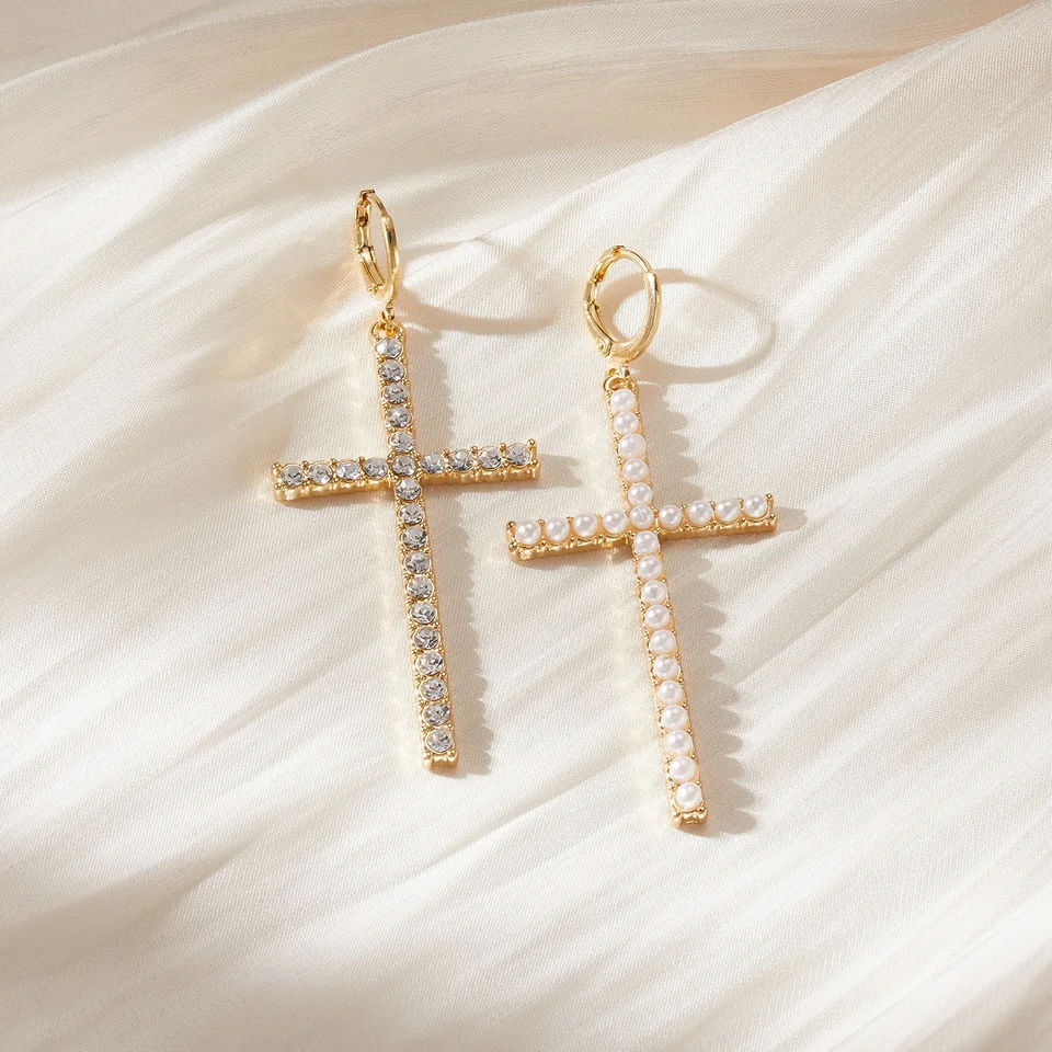 Kórejský minimalistický zirkón Pearl Drop náušnice pre ženy jednoduché geometrické krížové náušnice Dievča