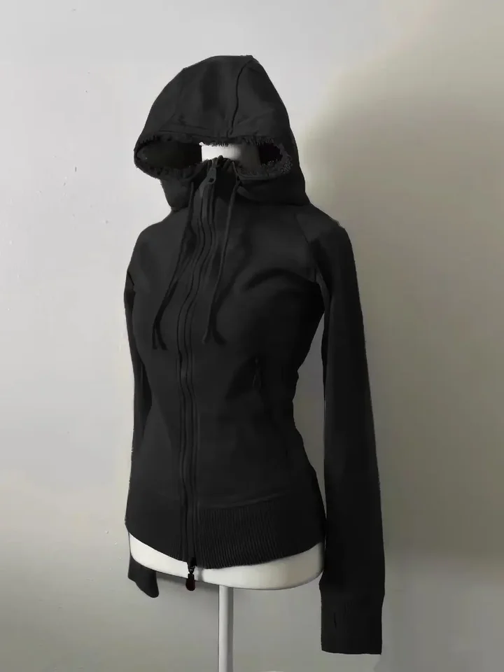 Kórejský módny ležérny štýl Stiahnutie Slim Fit Daily Mardigan Hoodie Pevná farba dvojitá zipsová vlna dizajn retro kapucňa