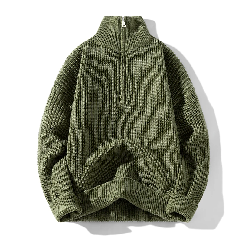 Kórejský rolák s pulloverom Sweater Men na jeseň zimný mestský chlapec nečinný štýl Top univerzálny pár pletený horný polovičný zips
