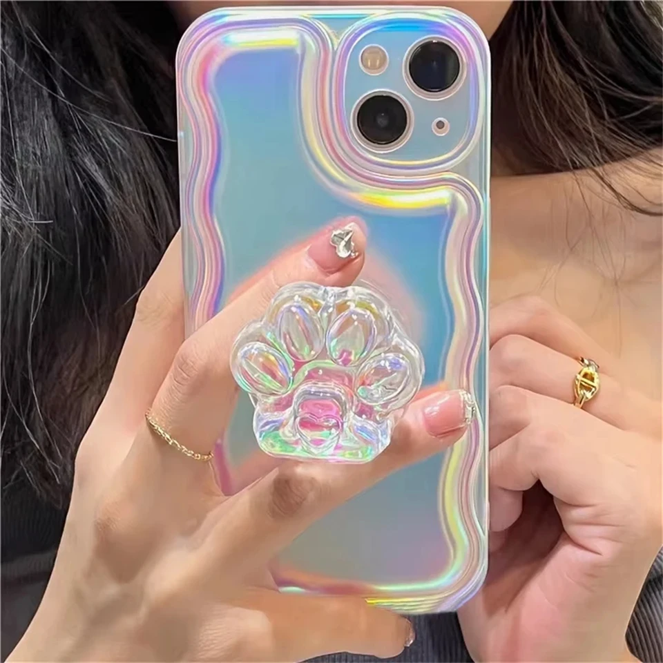 Kórejský roztomilý 3D Fantasy laser Cat Claw Phone Držiteľ GRIPTOK Držiak pre iPhone 16 Pro Samsung S25 Universal Accessories Stand