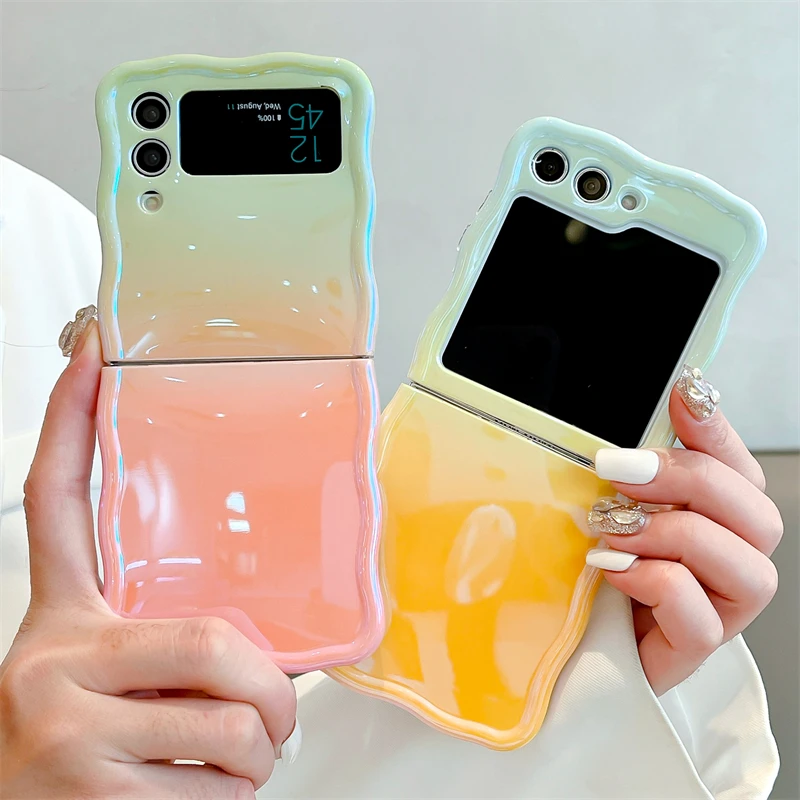 Kórejský silikón Wavy Edge Gradient Farba skladacie puzdro pre Samsung Galalxy Z Flip 6 5 4 3 5G Protect Atti Fall Ochran