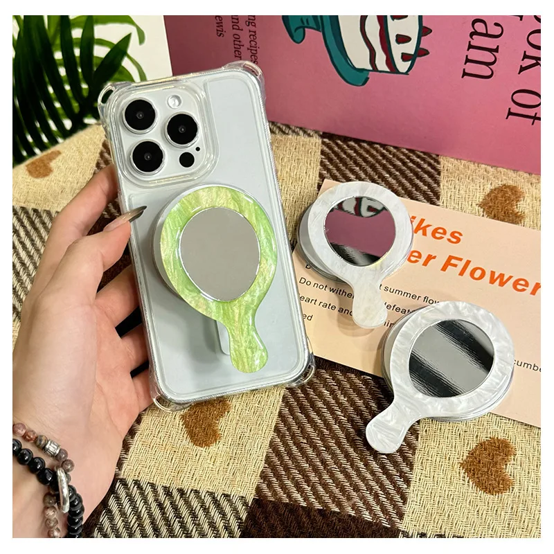 Kórejský škrupinový vzor zrkadla magnetického držiteľa Universal Smart Tok pre iPhone Samsung Lazy Bracket Skladacie griptok pre Magsafe