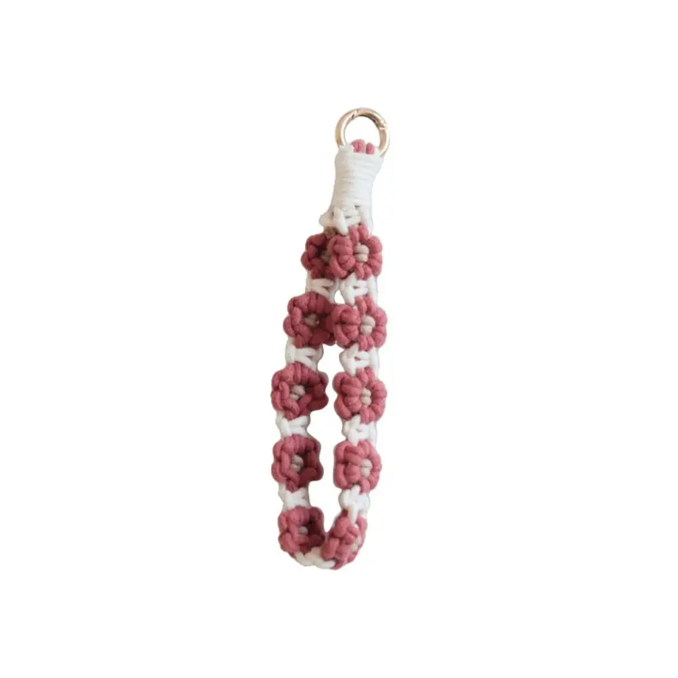 Kórejský štýl boho telefónny puzdro lano telefón náramok Keyring Weave Daisy Flower Keychain DIY remeselné doplnky taška
