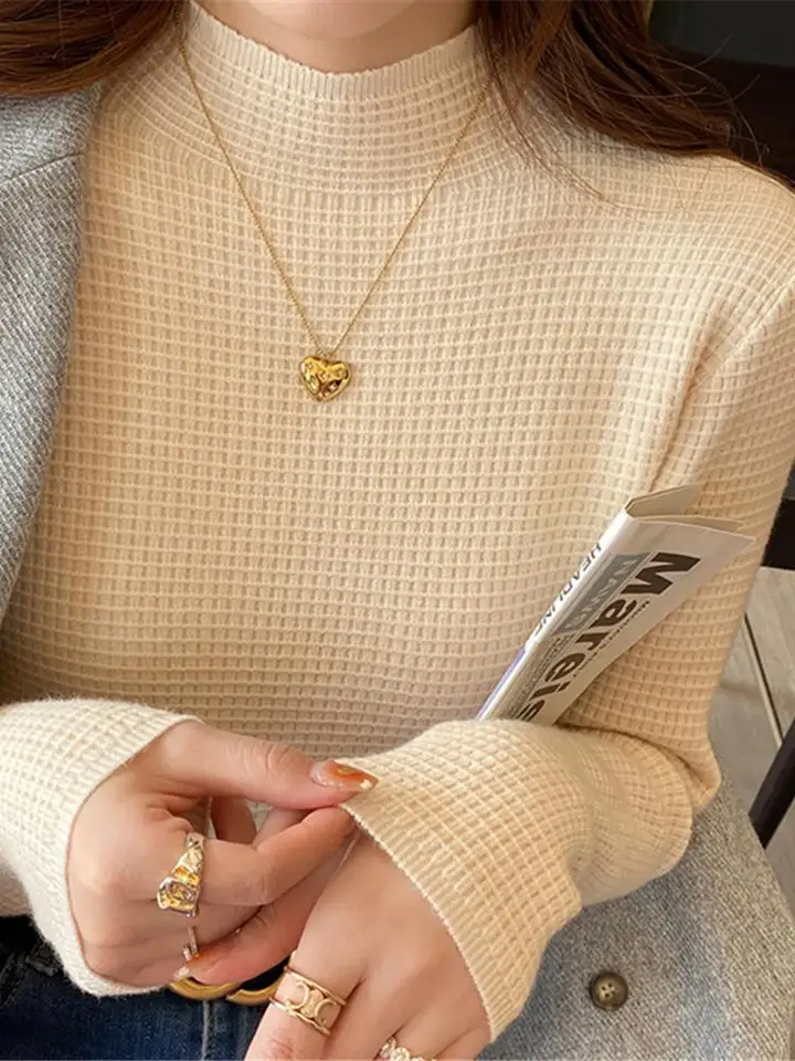 Kórejský štýl sveter Ženy Pullover Príležitostné napoly rolák s dlhým rukávom pletený sveter ženské skoky Solid základný sveter