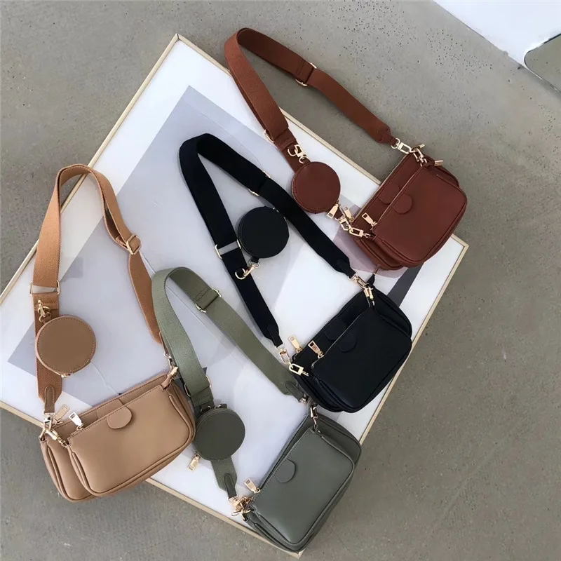 Kórejský štýl žien Messenger Bag Trio Mini ženský telefón kabelka Pu kožené Bolsas de mujer široký remienok