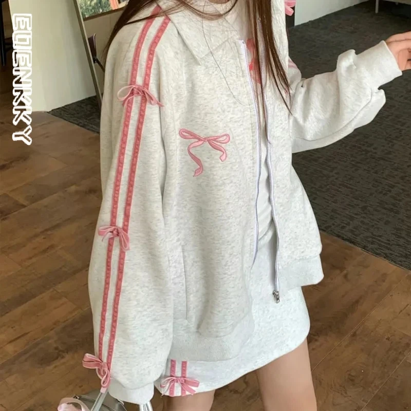 Kóreská sukňa set y2k Ženy roztomilé výšivky na zipsové bundy+sukne harajuku sladké 2pcs sety ženské príležitostné voľné obleky jar