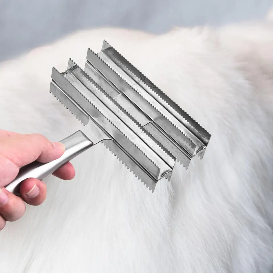 Kôš kefka hrebeň rake hrebeň kefou kov kov kovová vylučovanie čepele Nástroj Rake Deshedding Brush pre mačky