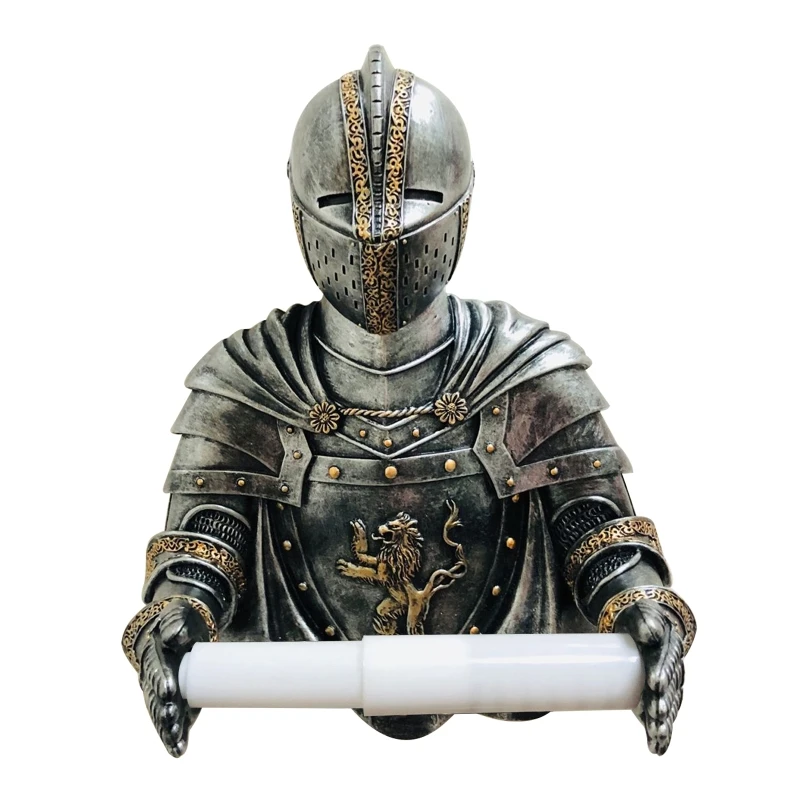 Kúpeľňa držiak na držiak v stredovekej soche Knight toaletný papier voľne stojaci papierový držiak na utierku Domáca výzdoba