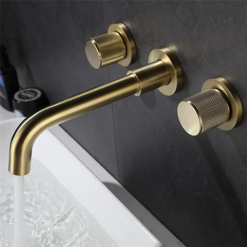 Kúpeľňa Faucet Brushed Gold Kúpeľňa Kúpeľ Faucet Cold and Hot Mosadz umývadlo umývadlo kohútik s jednou rukoväťou stena
