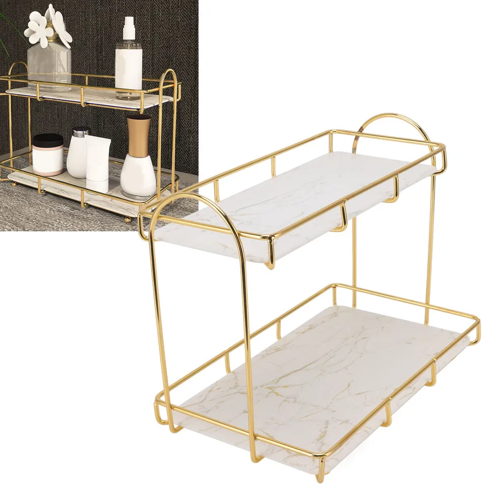 Kúpeľňa Gold White White 2 -Tier šampón skladovací stojan proti kĺzaviu make -up police Rohové police Kúpeľňa Organizátor Príslušenstvo