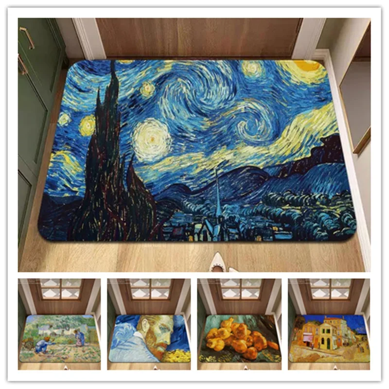 Kúpeľňa super absorbent malá podlahová podlaha van Gogh Starry Sky Art Detská spálňa Koberec práčovňa bez šmyku obývacej izby Koberce