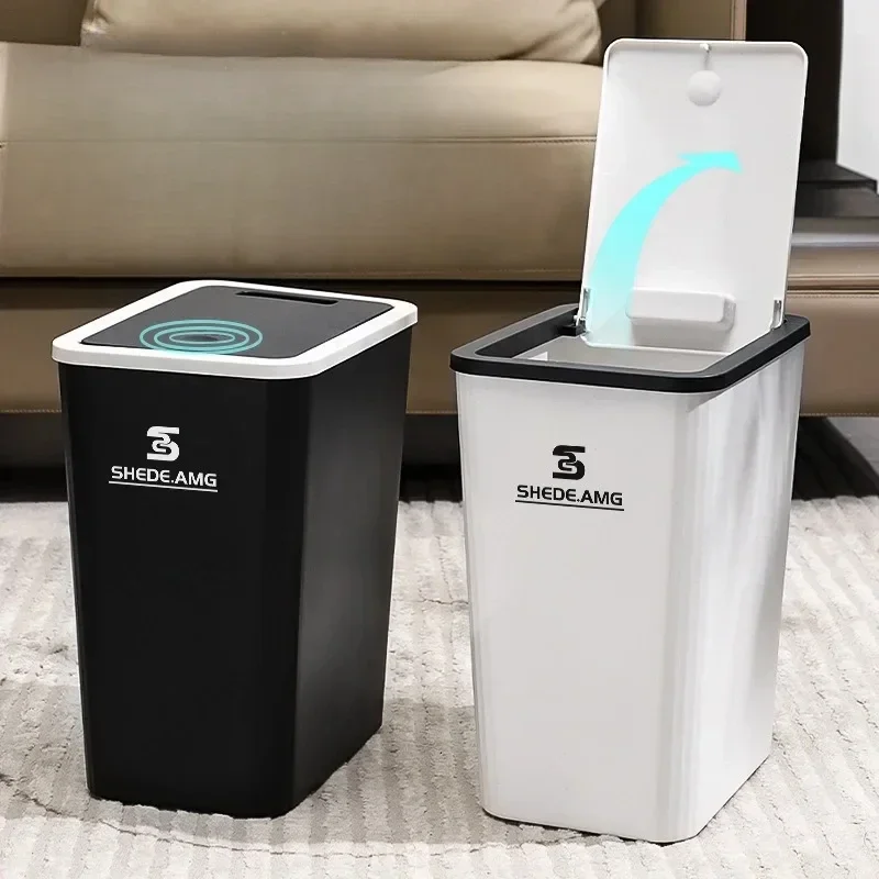 Kúpeľňa Trash Can-13L Malé odpadky na odpadky s listom na vrchné veko na toaletu, spálňa, obývacia izba-plastová odpadová karta s vyskakovacím vekom