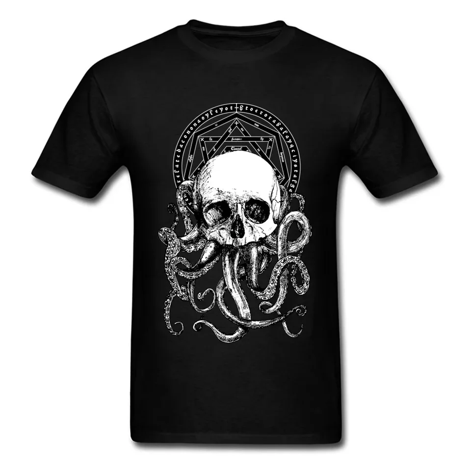 Kúsky košele Cthulhu T Crazy Tees Men Men čierne tričko lebka lebka chobotnica tlačené tričko bavlnené vrcholy vintage štýl Drop Doprava